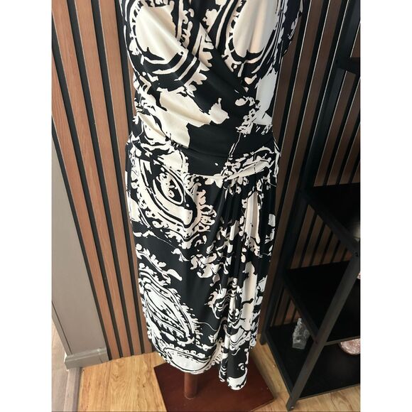 LAUREN RALPH LAUREN Midi Dress Women SZ 10 Black White Paisley Sleeveless V-Neck - Picture 2 of 7